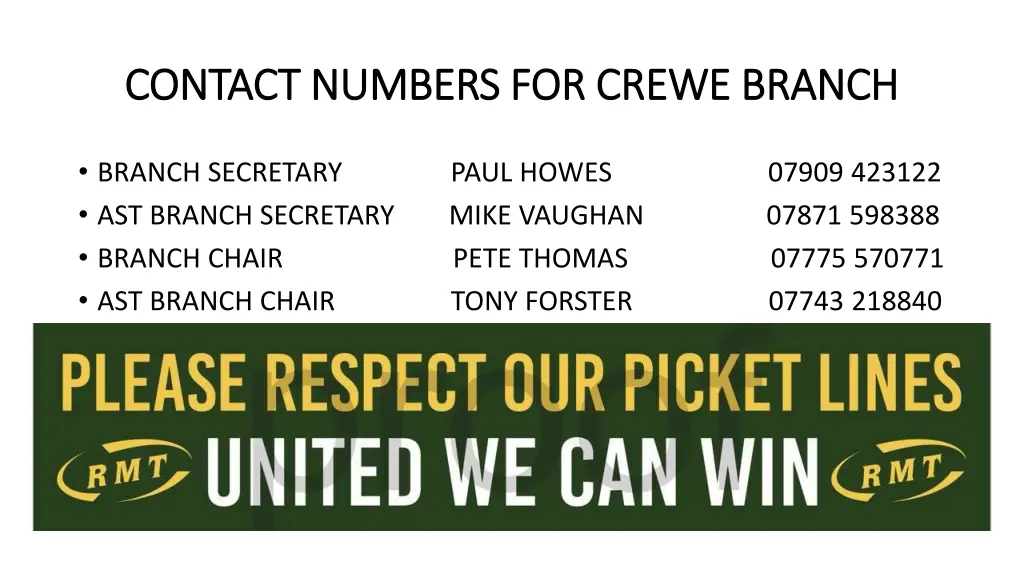 contact numbers for crewe branch contact numbers