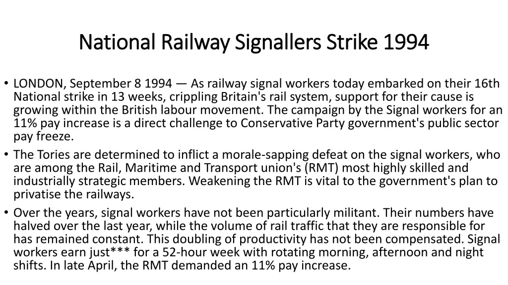national railway signallers strike 1994 national