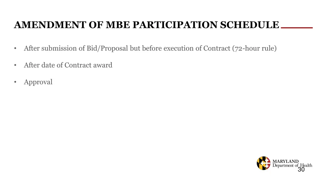 amendment of mbe participation schedule