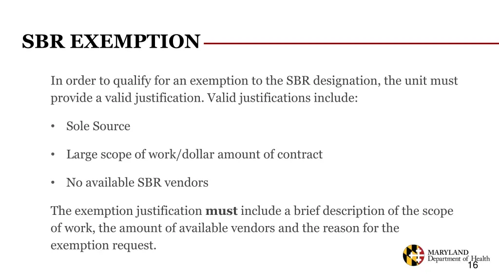 sbr exemption
