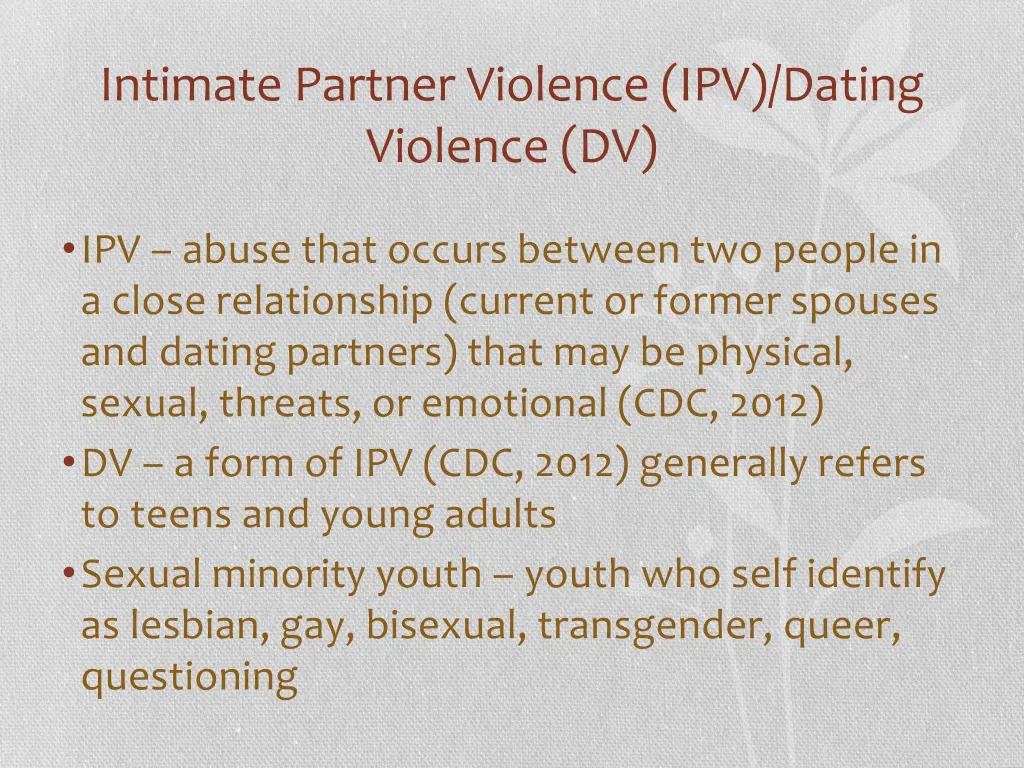 intimate partner violence ipv dating violence dv