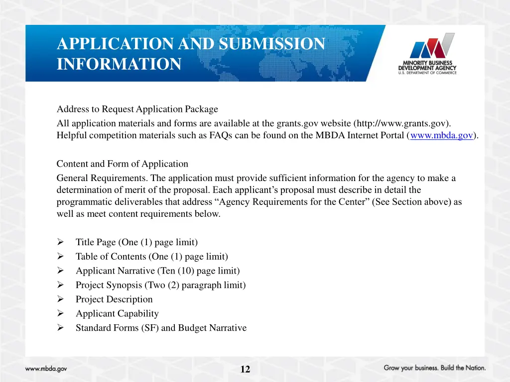 application and submission information