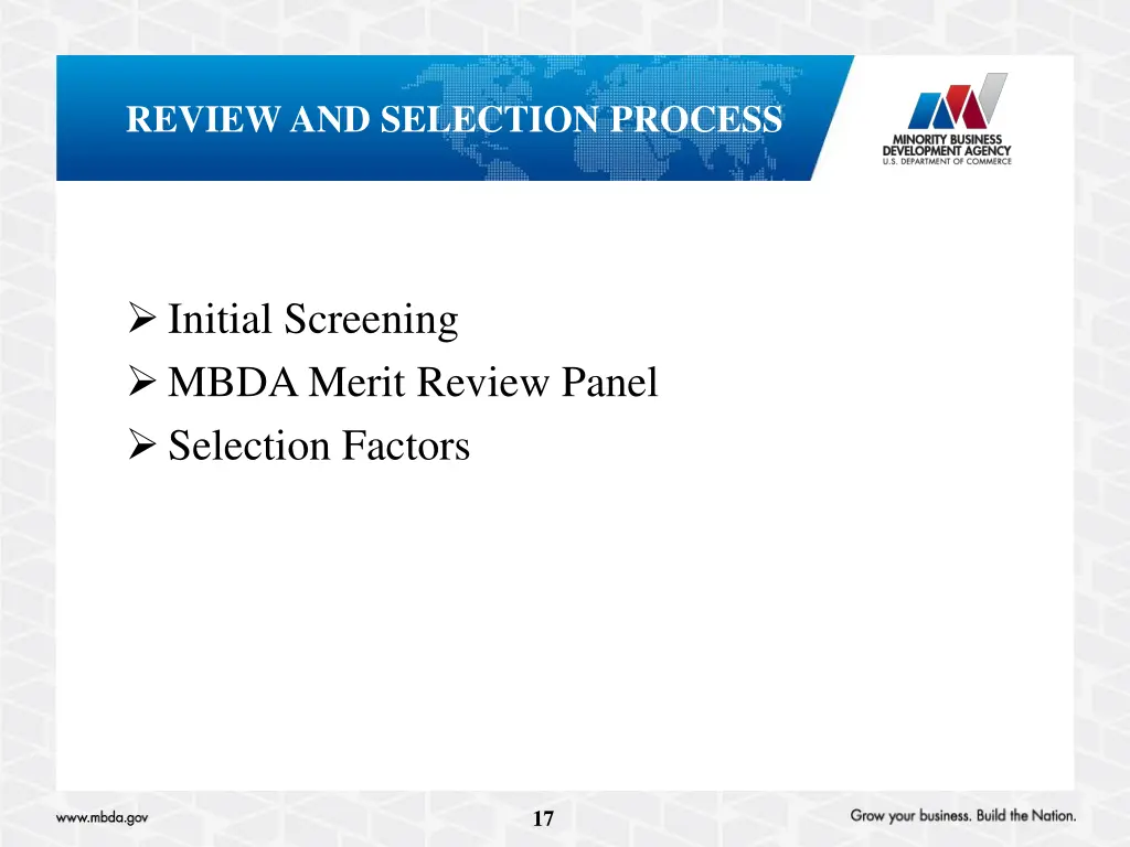review and selection process