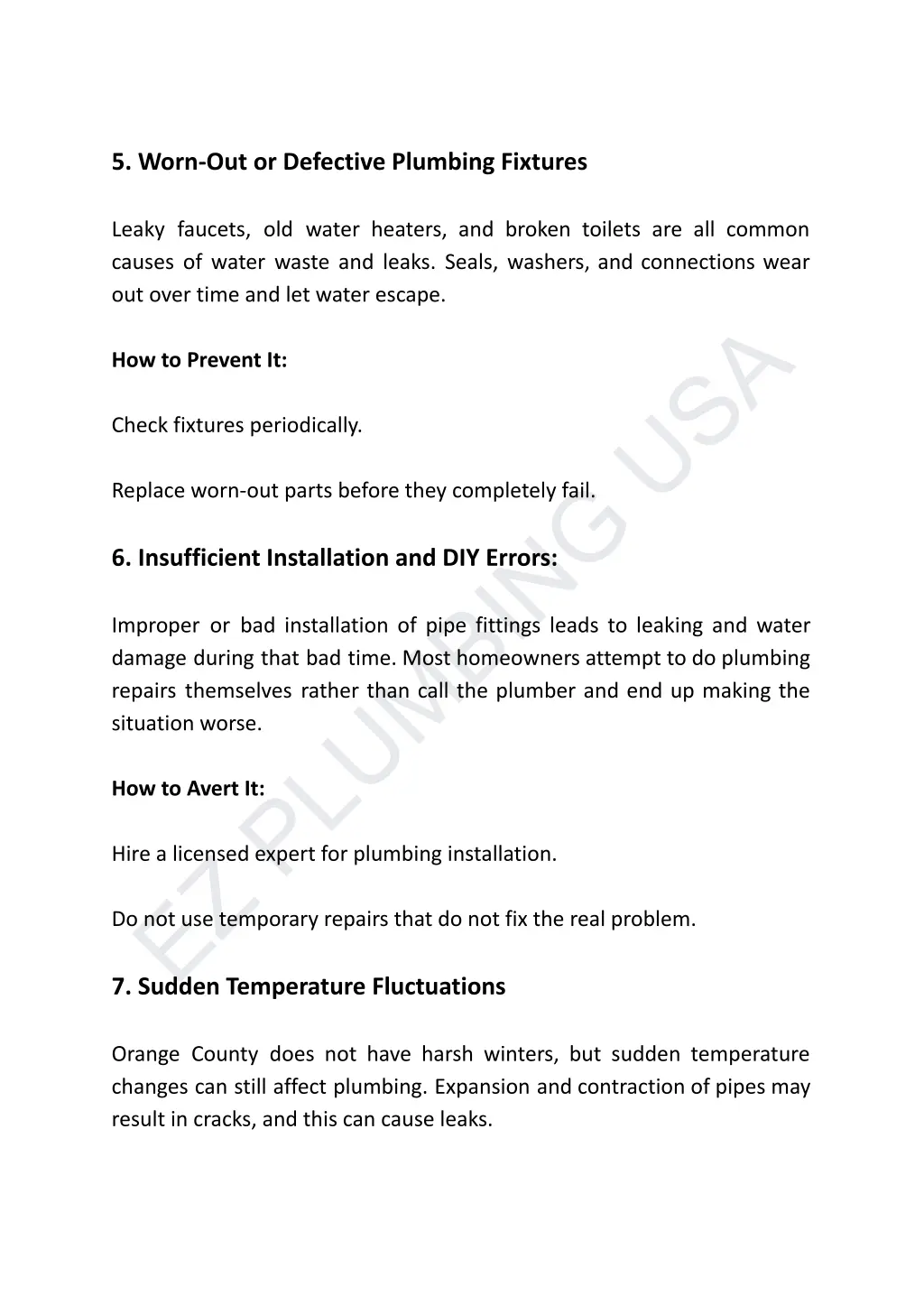 5 worn out or defective plumbing fixtures leaky