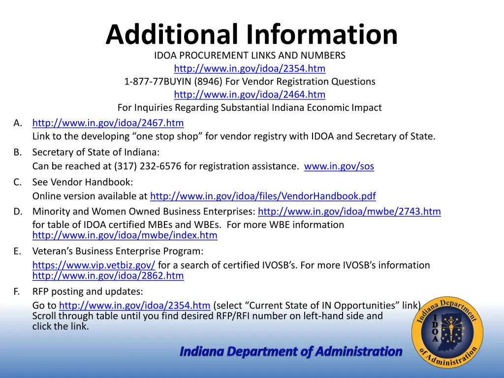 additional information idoa procurement links