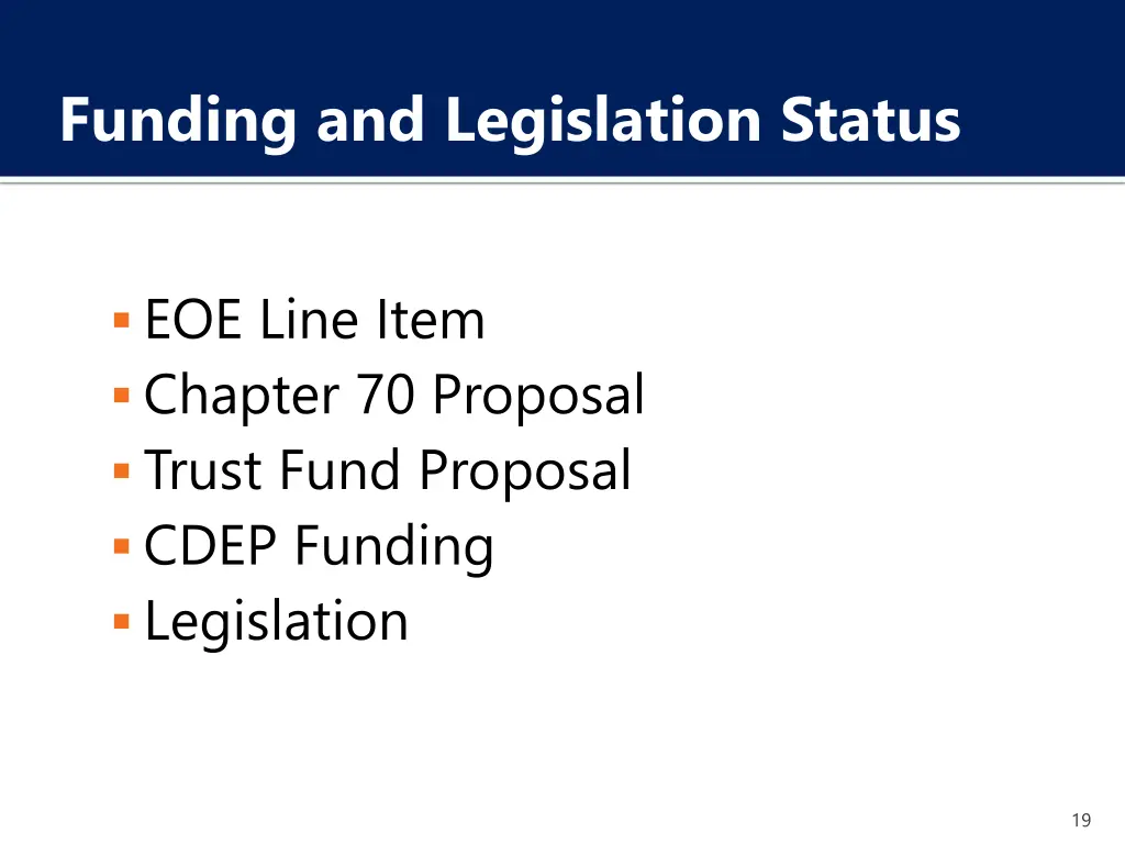 funding and legislation status