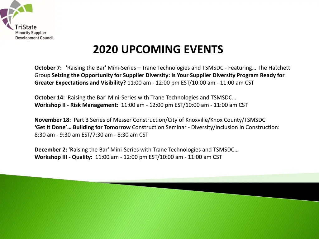 2020 upcoming events