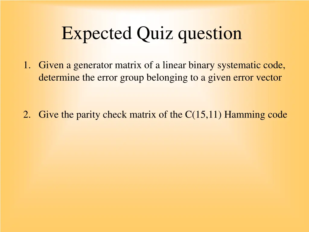 expected quiz question