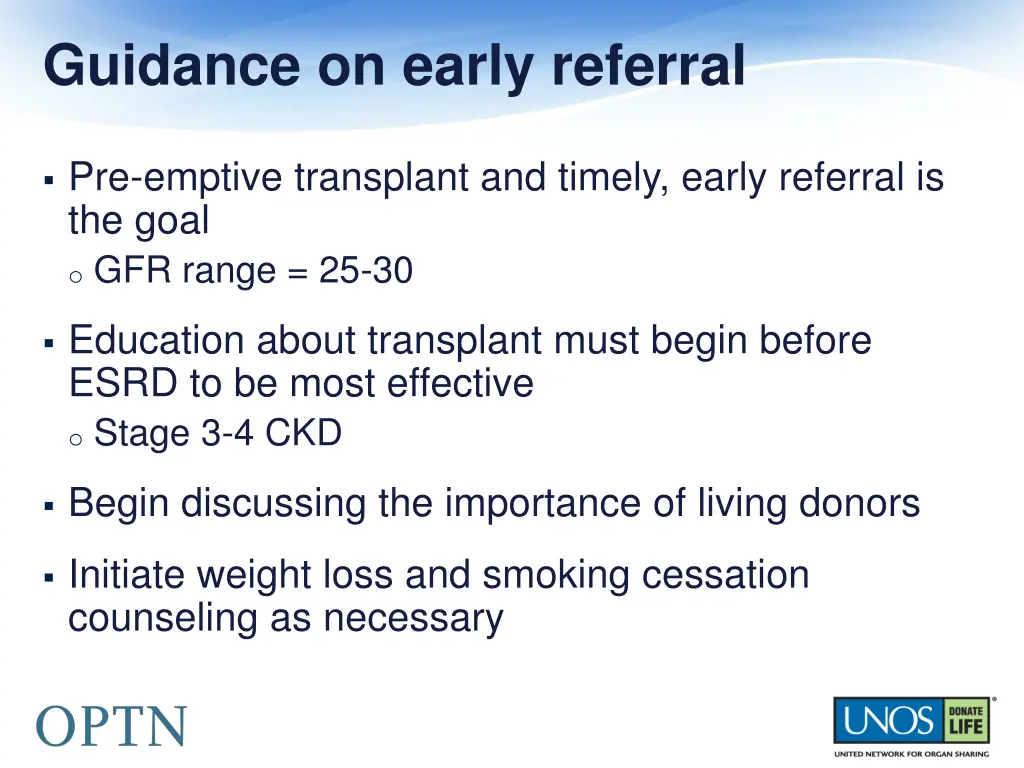 guidance on early referral 1