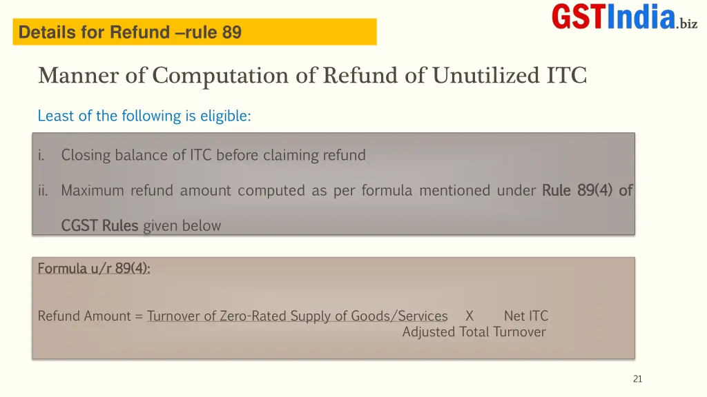 details for refund rule 89