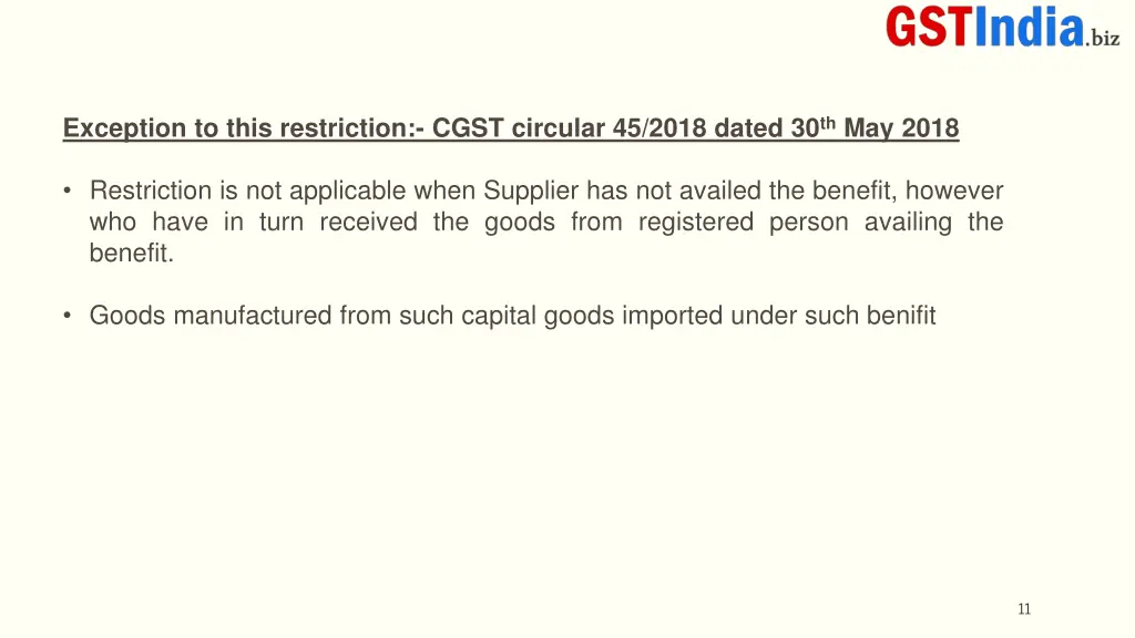 exception to this restriction cgst circular