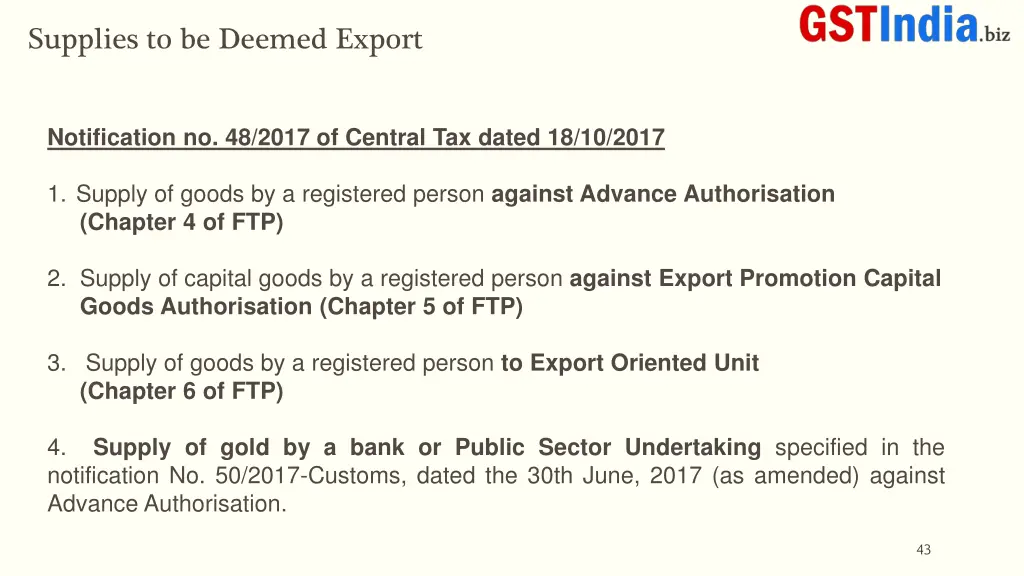 supplies to be deemed export