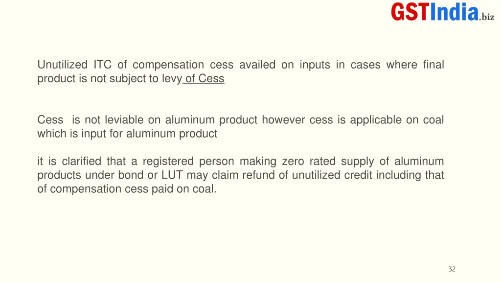 unutilized itc of compensation cess availed