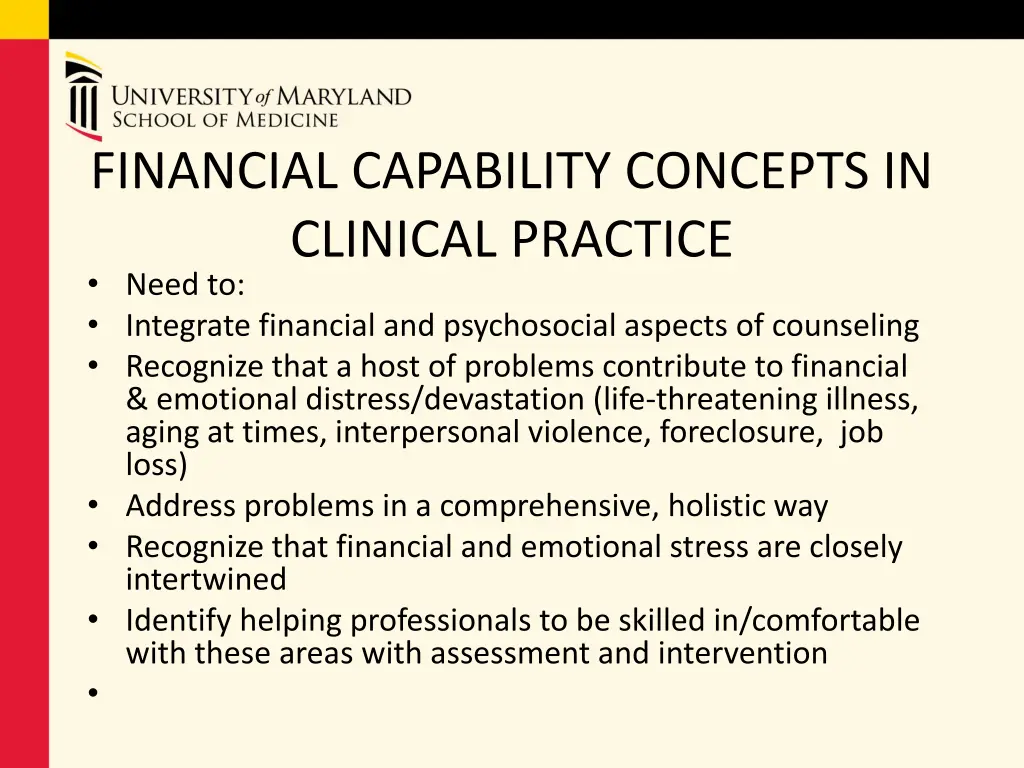 financial capability concepts in clinical