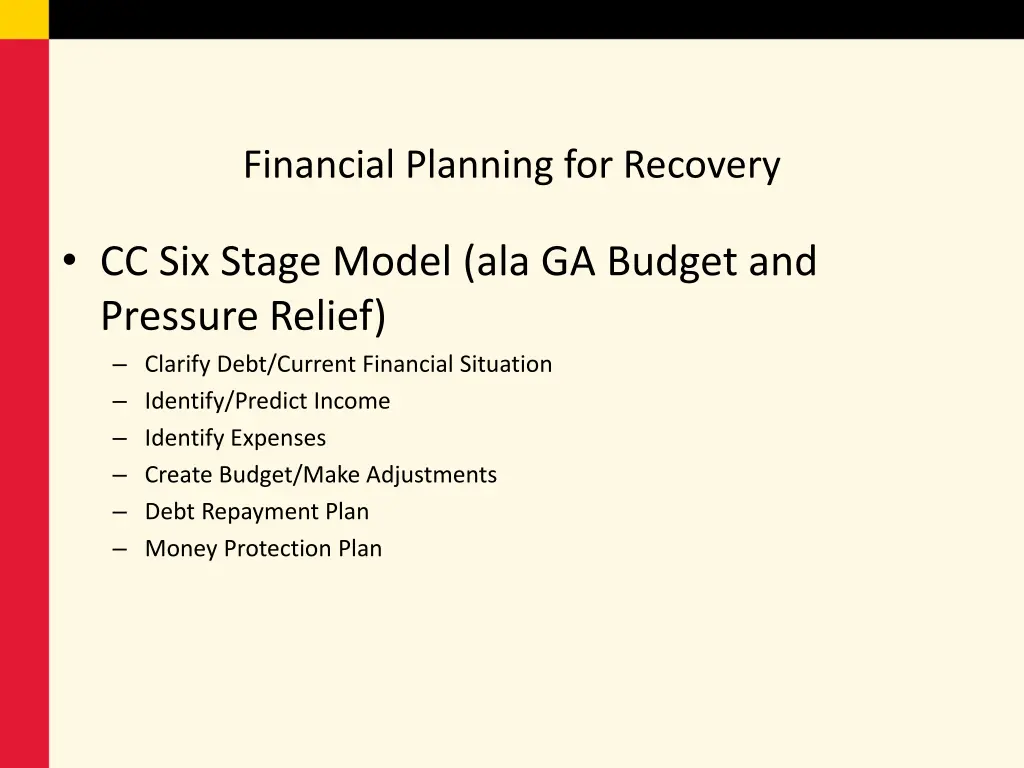 financial planning for recovery