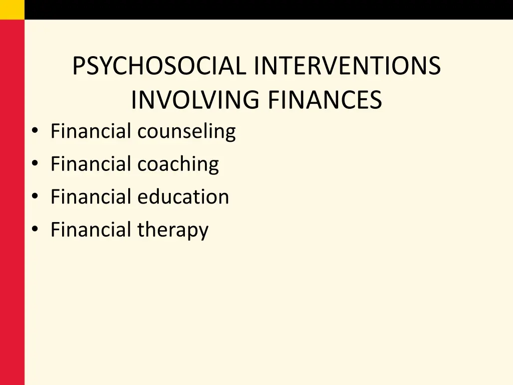 psychosocial interventions involving finances
