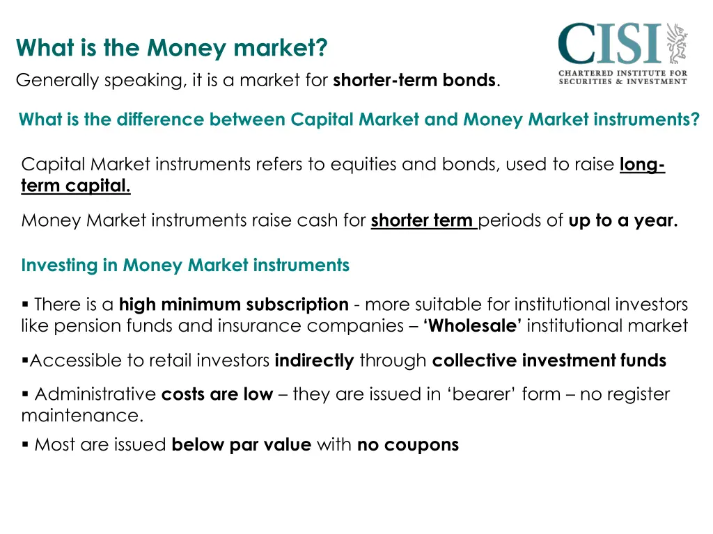 what is the money market generally speaking