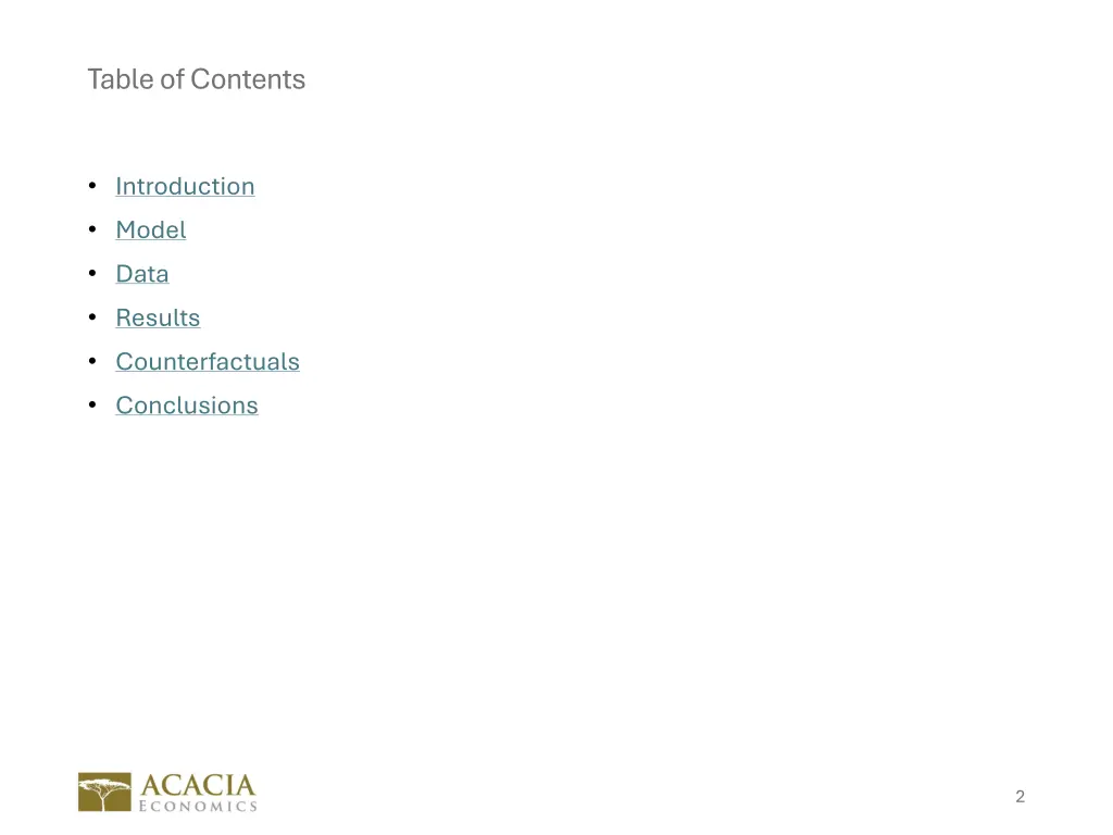 table of contents
