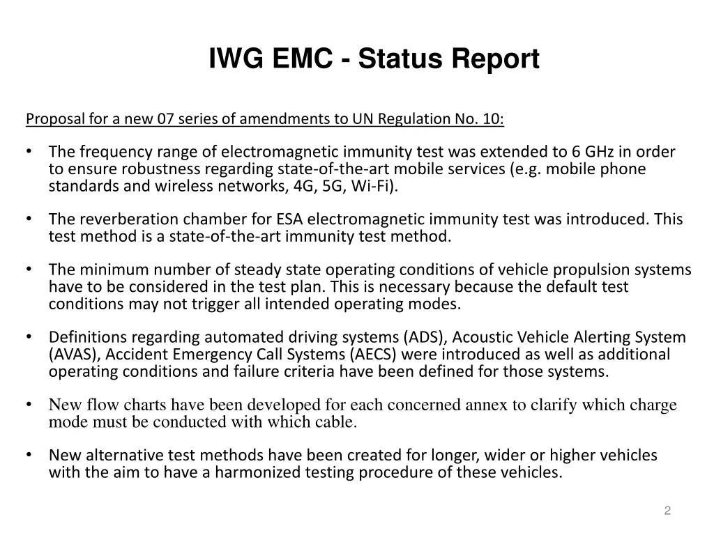 iwg emc status report