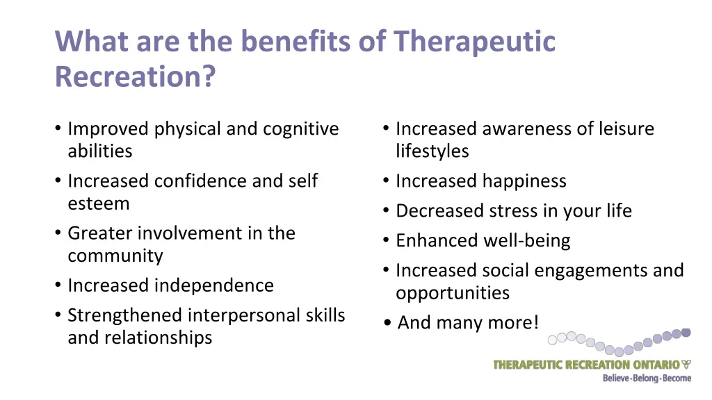 what are the benefits of therapeutic recreation
