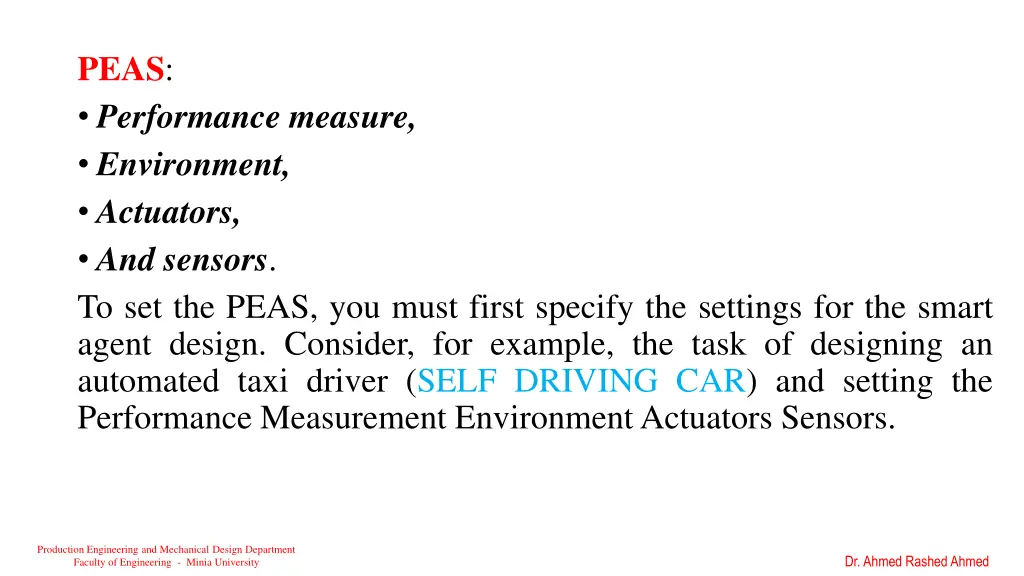 peas performance measure environment actuators