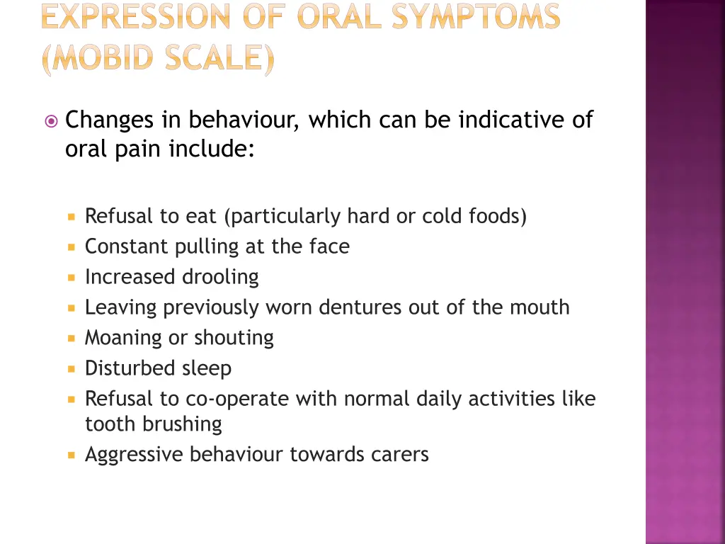 expression of oral symptoms mobid scale