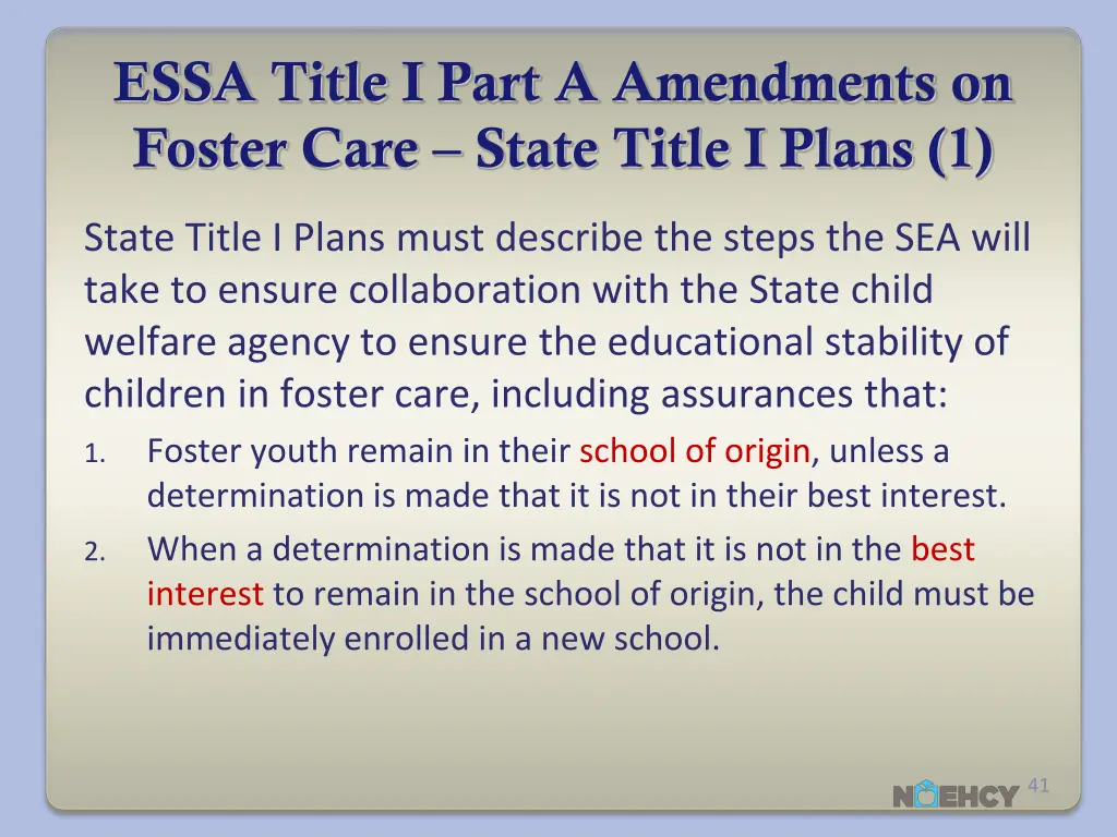 essa title i part a amendments on foster care