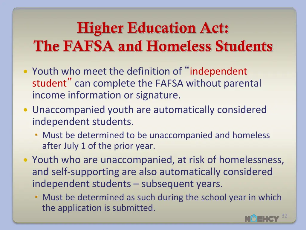 higher education act the fafsa and homeless
