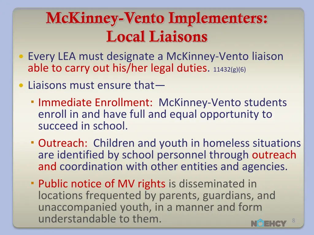 mckinney vento implementers local liaisons every