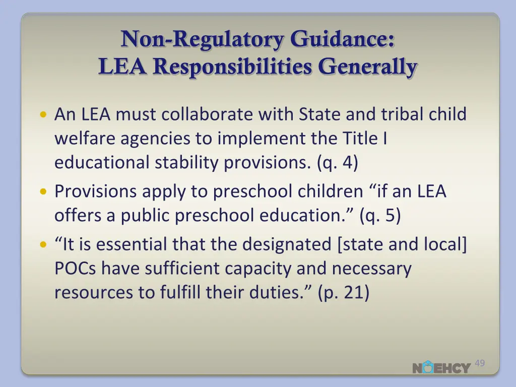 non regulatory guidance lea responsibilities