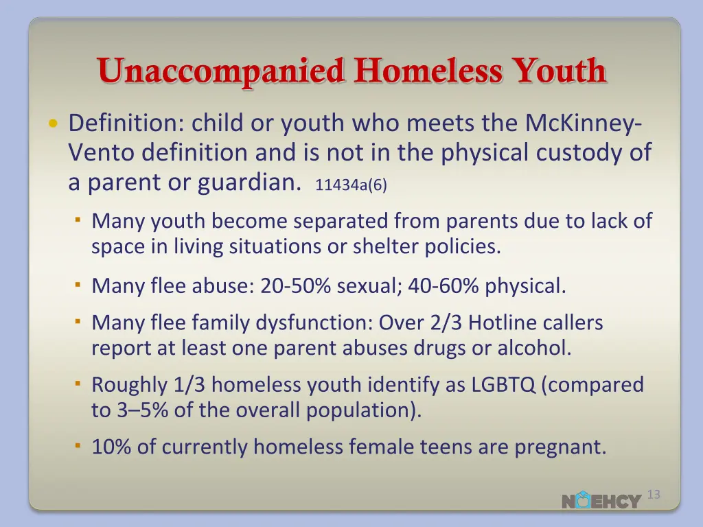 unaccompanied homeless youth