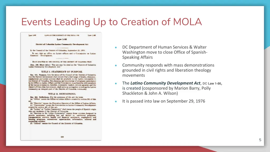 events leading up to creation of mola