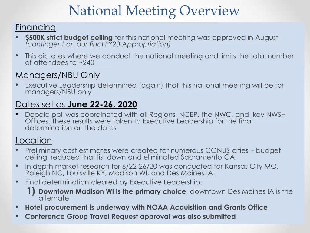 national meeting overview