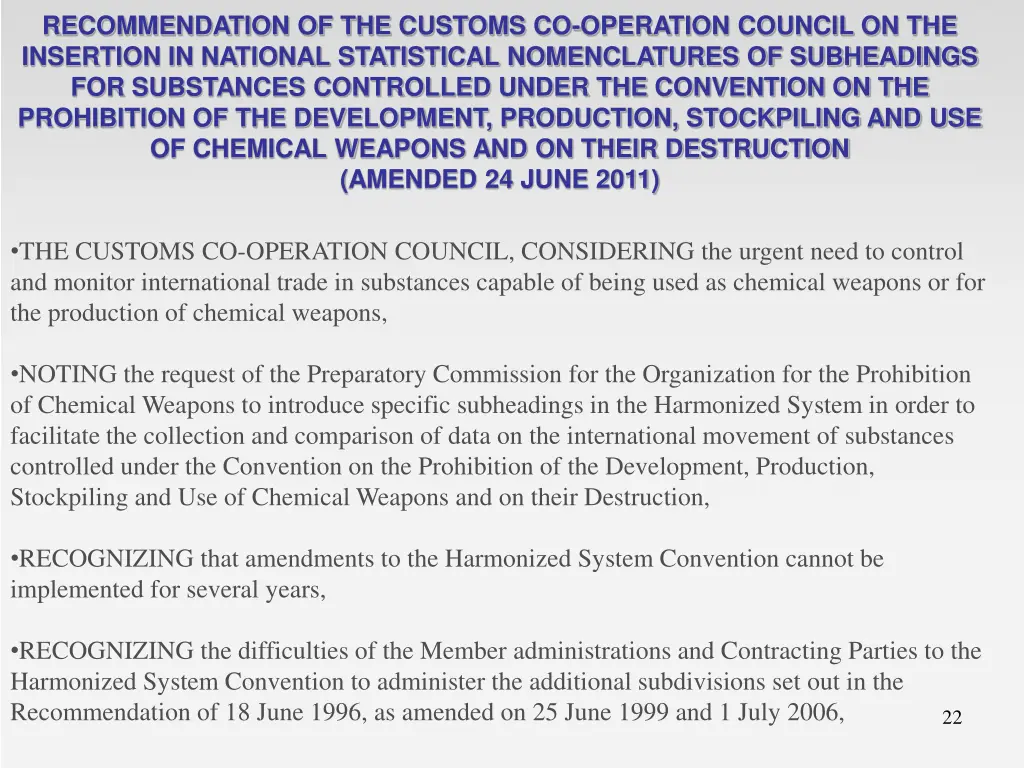 recommendation of the customs co operation