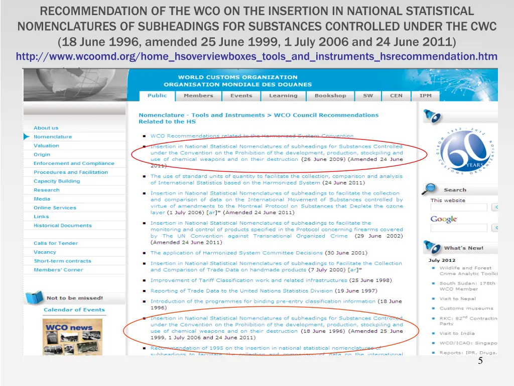recommendation of the wco on the insertion