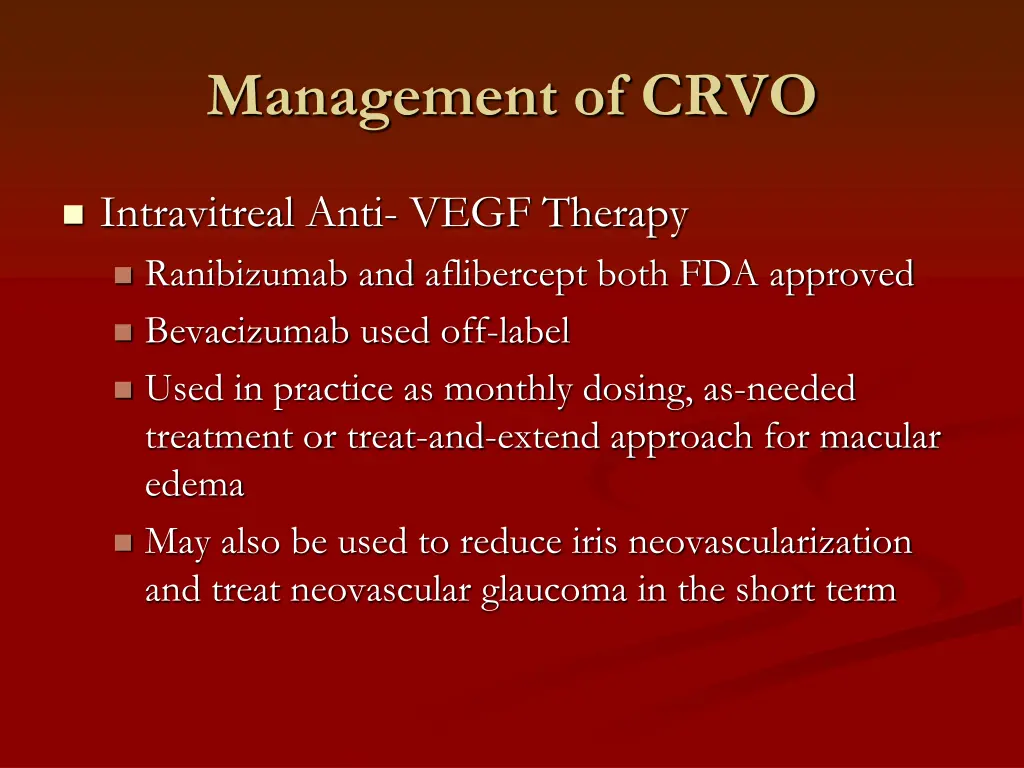 management of crvo 2