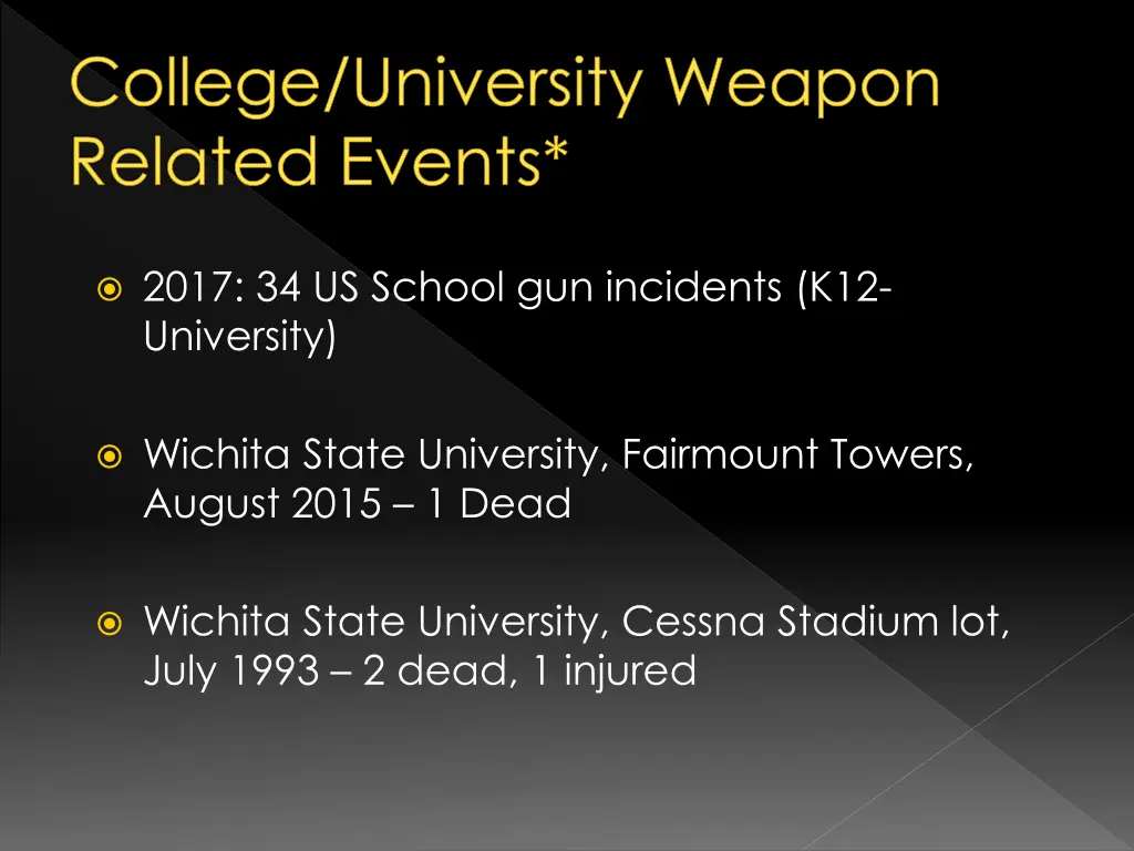 college university weapon related events