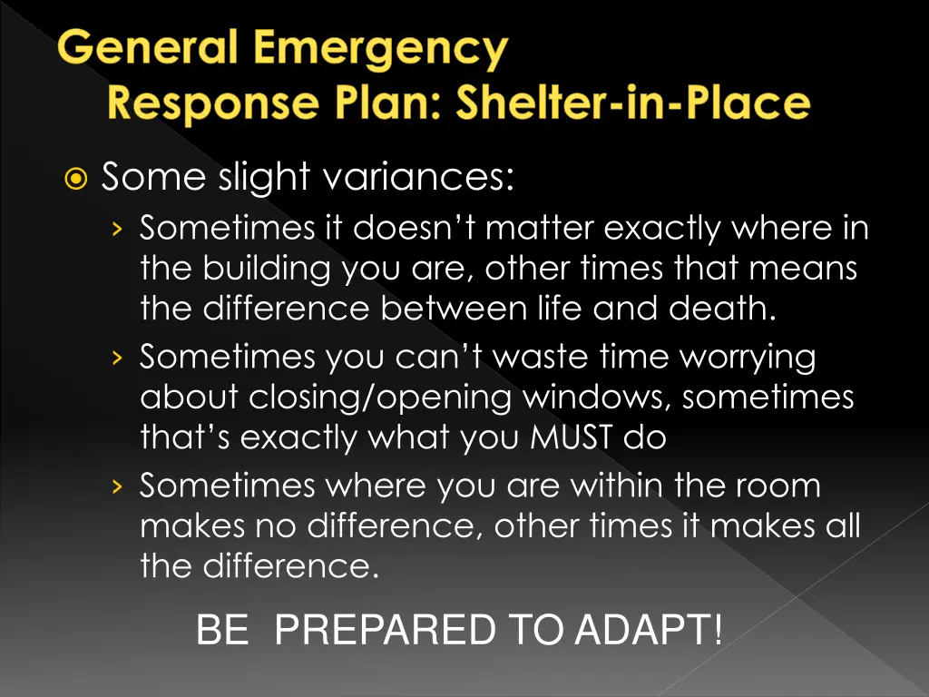 general emergency response plan shelter in place