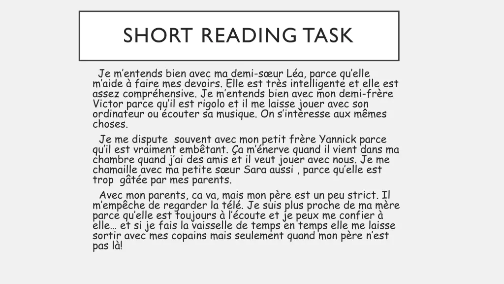 short reading task