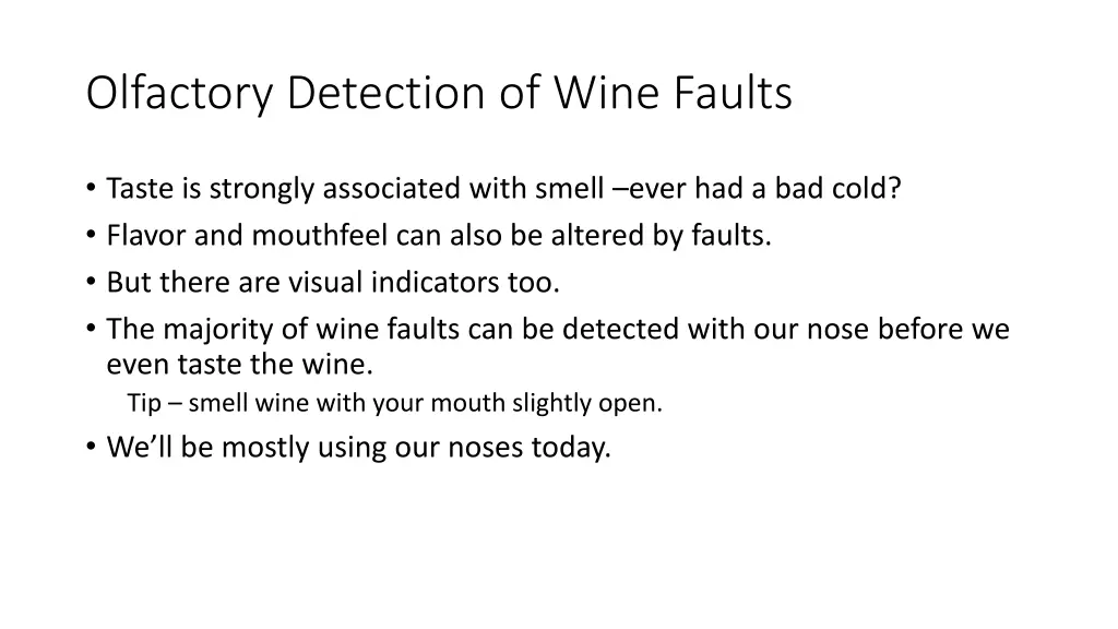 olfactory detection of wine faults