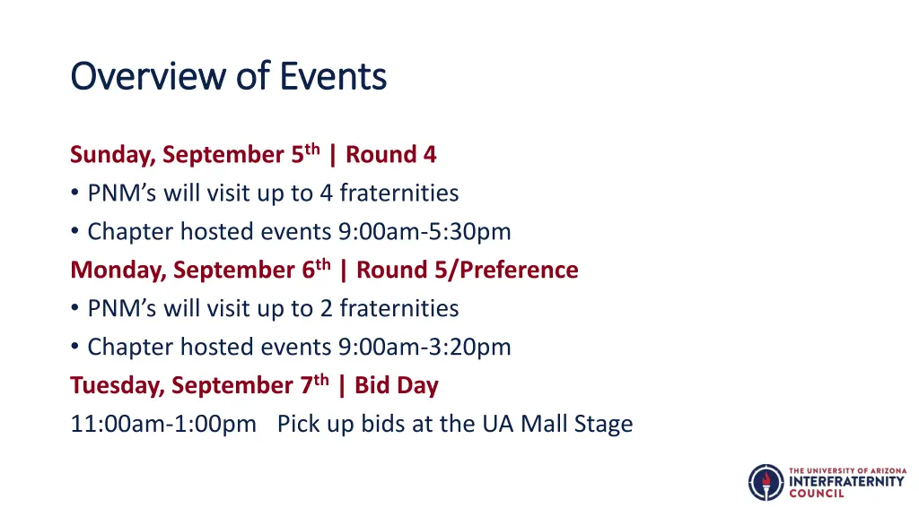 overview of events overview of events 1