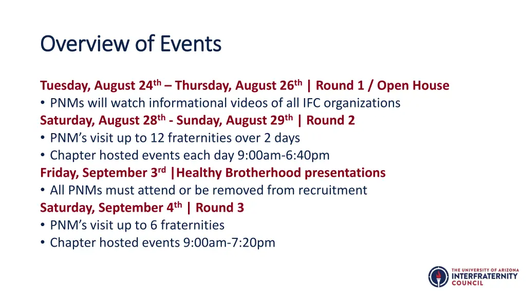 overview of events overview of events