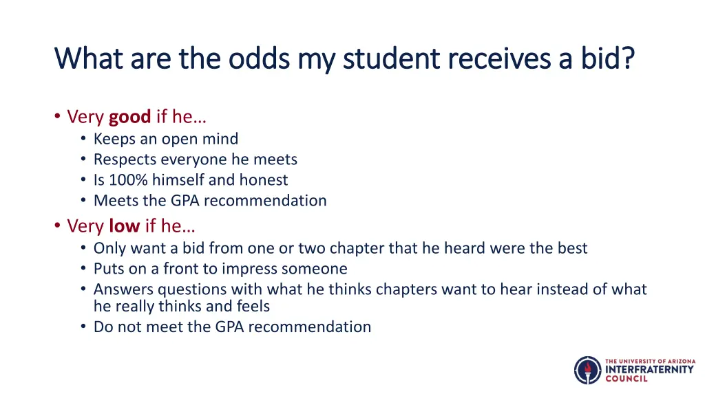 what are the odds my student receives a bid what