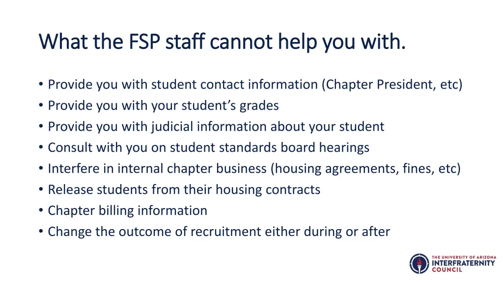 what the fsp staff cannot help you with what
