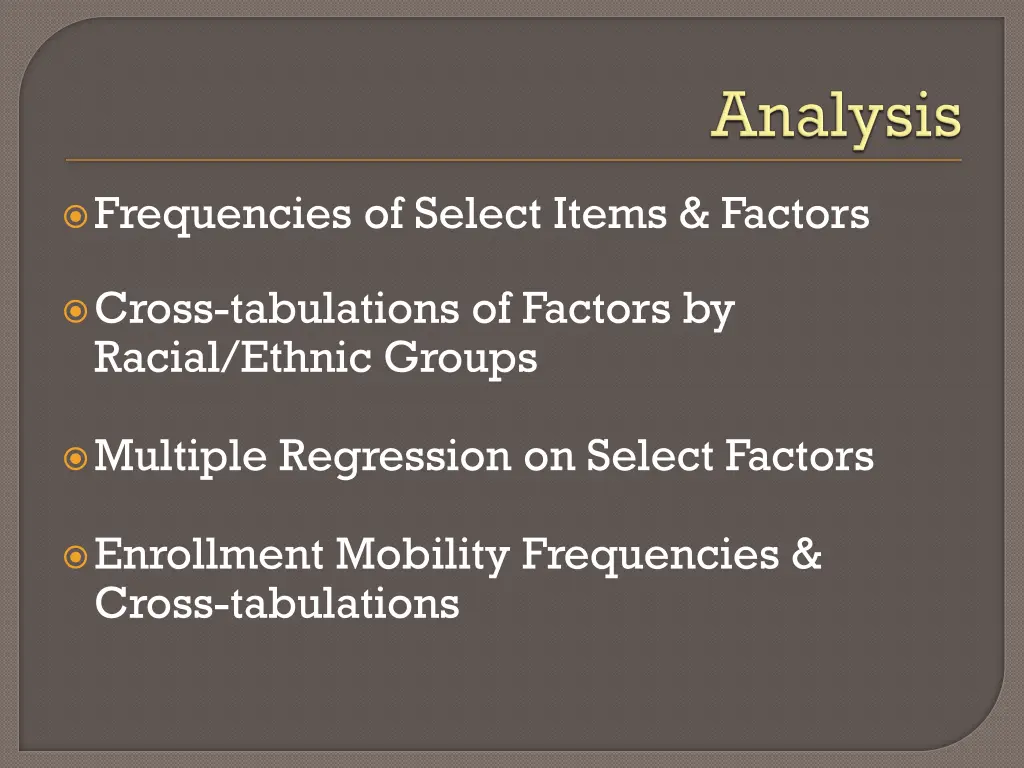 frequencies of select items factors