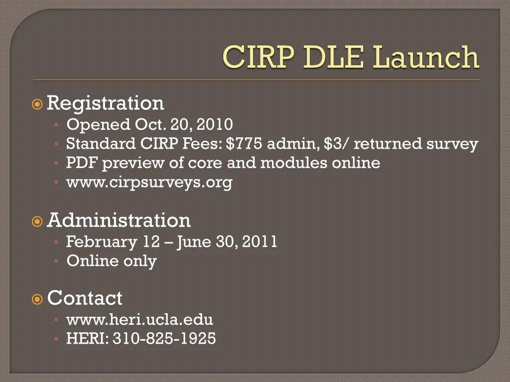 registration opened oct 20 2010 standard cirp