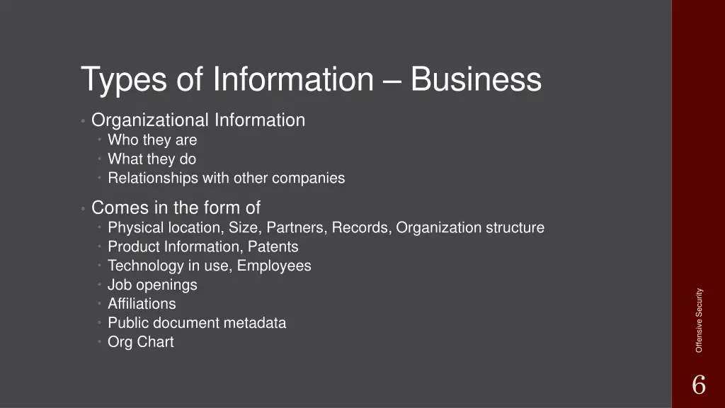 types of information business