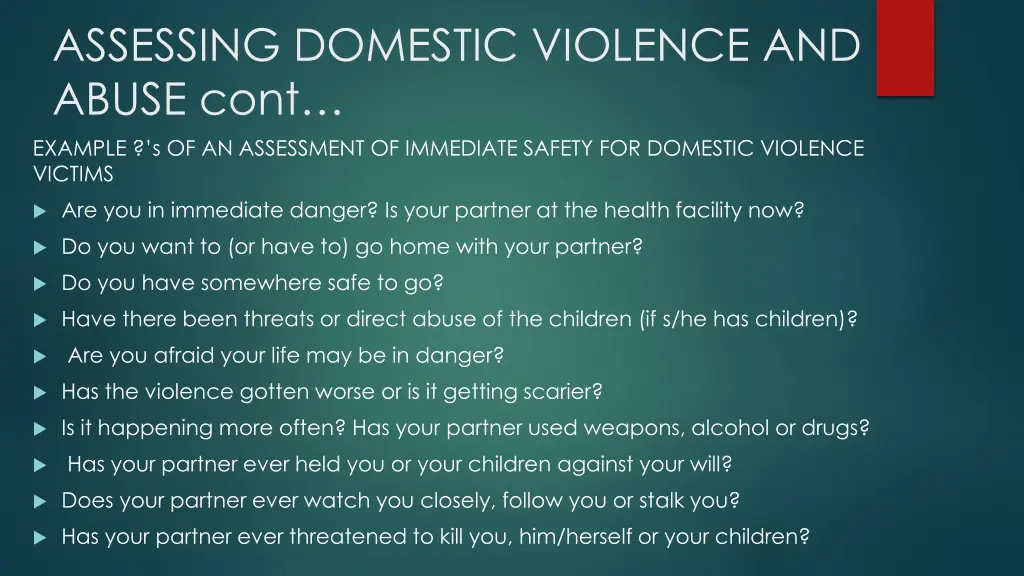 assessing domestic violence and abuse cont