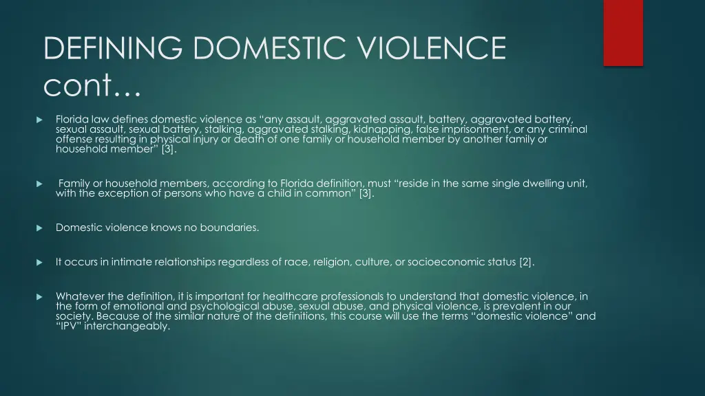 defining domestic violence cont