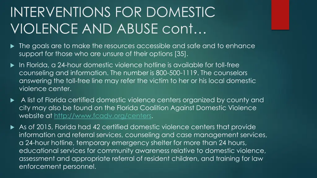 interventions for domestic violence and abuse cont